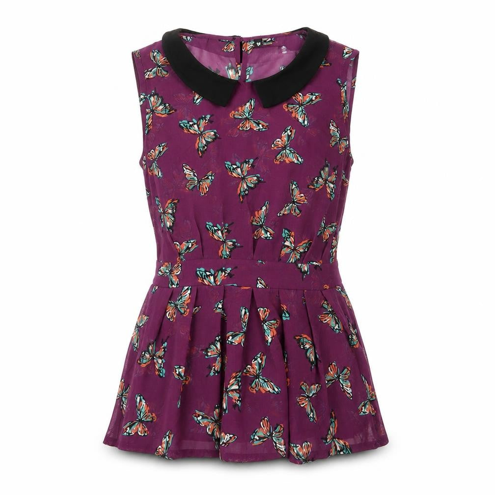 Influence Womens Purple Geometric Polyester Basic Tank Size 12 Collared - Butterfly, Pleated