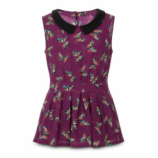 Influence Womens Purple Geometric Polyester Basic Tank Size 12 Collared - Butterfly, Pleated