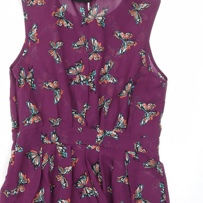 Influence Womens Purple Geometric Polyester Basic Tank Size 12 Collared - Butterfly, Pleated