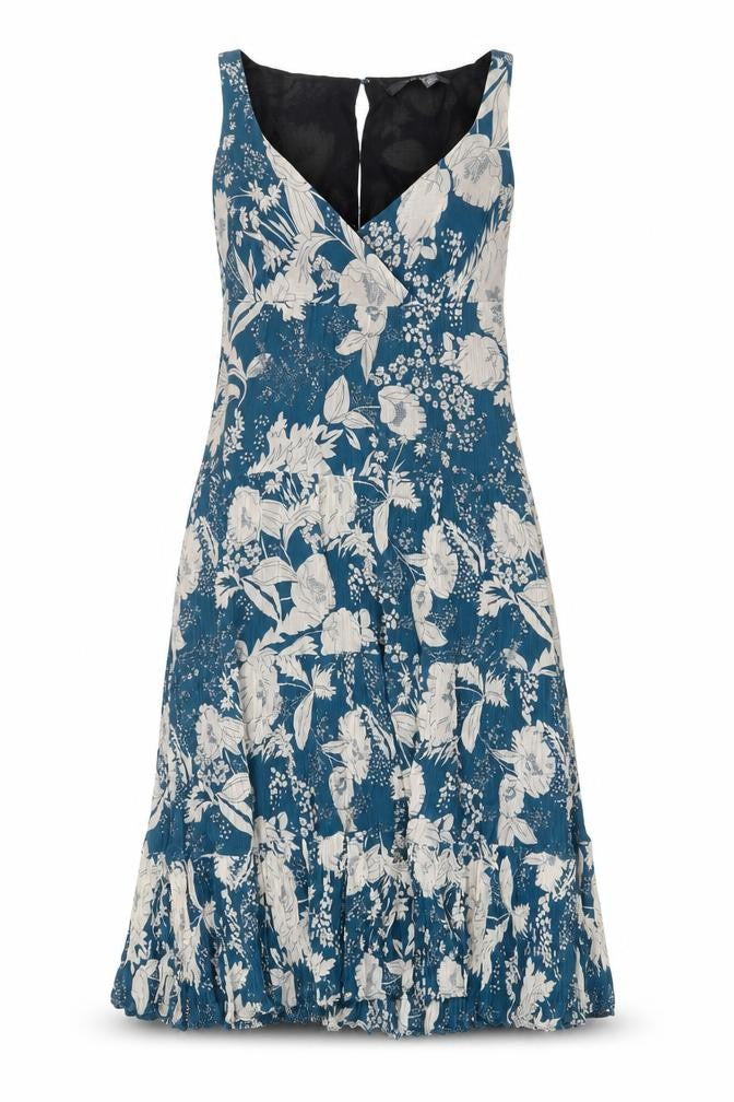 Zara Womens Blue Geometric Cotton A-Line Size M V-Neck Zip - Pleated, Lined