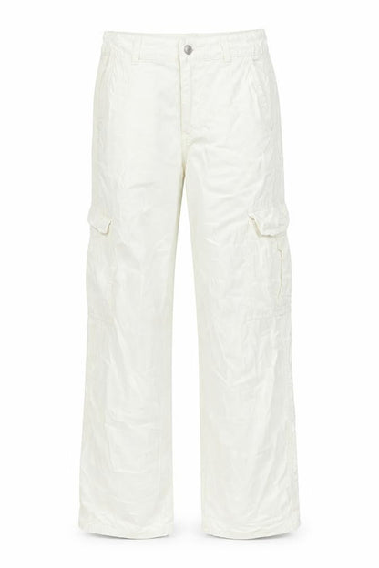 Pull&Bear Womens Ivory Cotton Cargo Trousers Size 6 L31 in Regular Zip