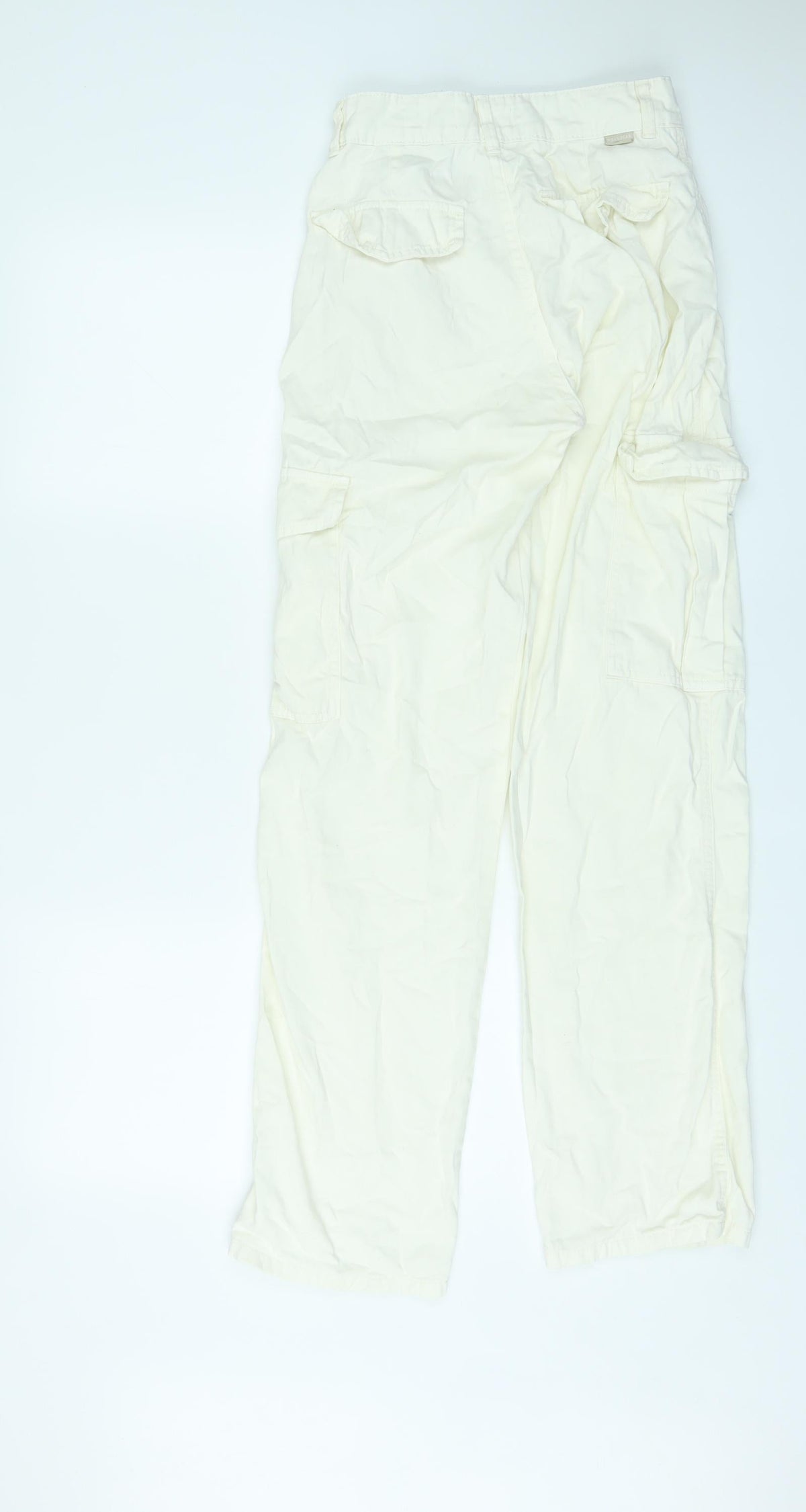 Pull&Bear Womens Ivory Cotton Cargo Trousers Size 6 L31 in Regular Zip