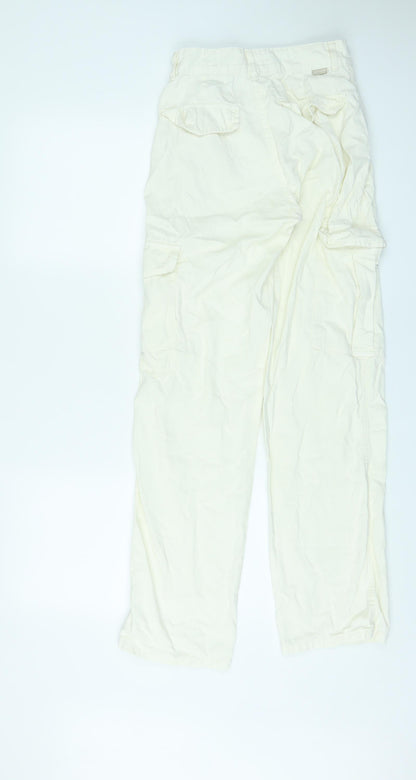 Pull&Bear Womens Ivory Cotton Cargo Trousers Size 6 L31 in Regular Zip