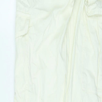 Pull&Bear Womens Ivory Cotton Cargo Trousers Size 6 L31 in Regular Zip