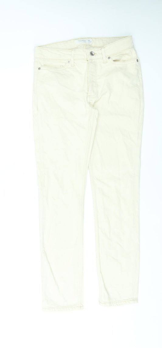 Topman Mens Ivory Cotton Straight Jeans Size 28 in L30 in Regular Zip