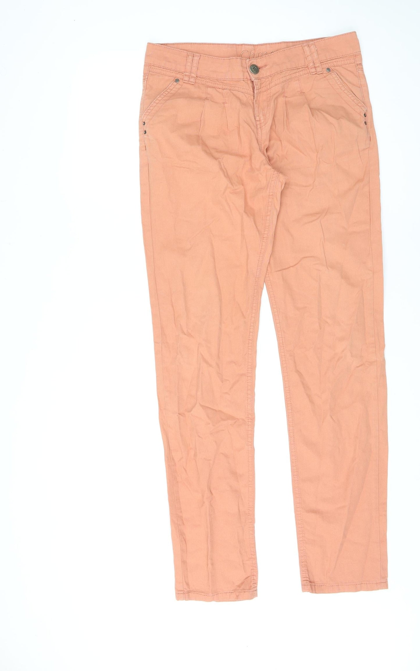 Denim & Co. Womens Orange Cotton Straight Jeans Size 10 L32 in Regular Zip