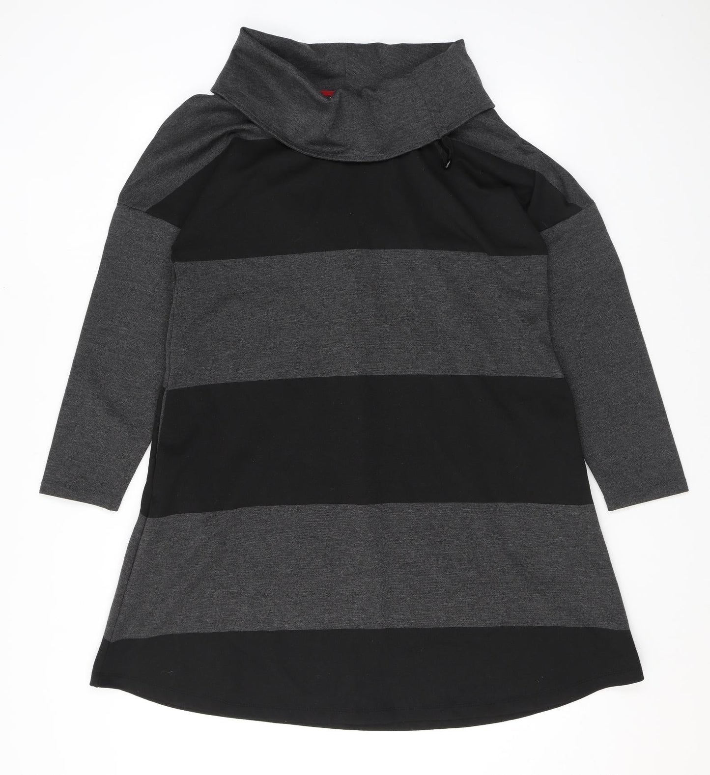Viz a Viz Womens Grey Striped Polyester A-Line Size 12 Cowl Neck Pullover