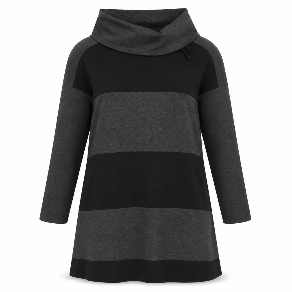 Viz a Viz Womens Grey Striped Polyester A-Line Size 12 Cowl Neck Pullover