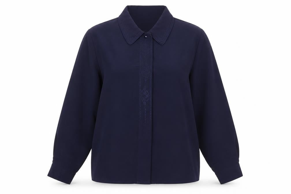 Ursa Bella Womens Blue Geometric Polyester Basic Button-Up Size 14 Collared - Embroidery