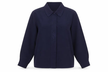 Ursa Bella Womens Blue Geometric Polyester Basic Button-Up Size 14 Collared - Embroidery