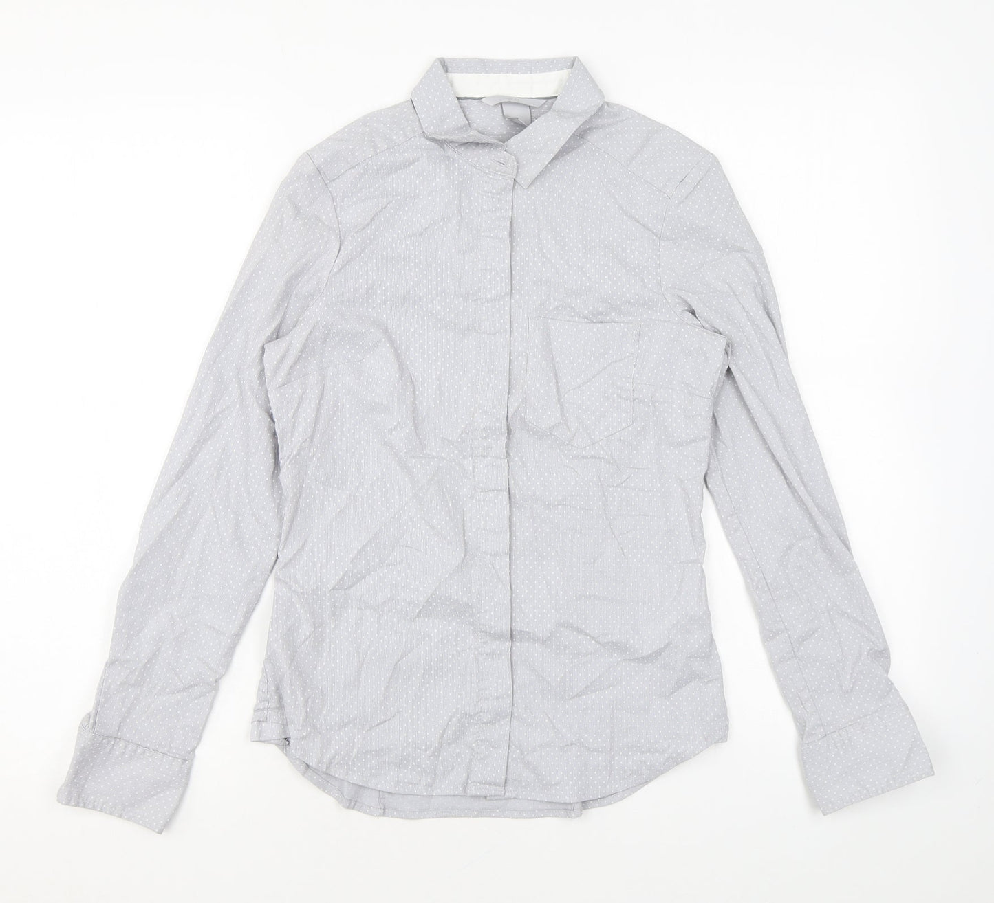 H&M Womens Grey Polka Dot Cotton Basic Button-Up Size 6 Collared