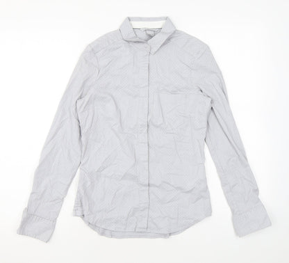 H&M Womens Grey Polka Dot Cotton Basic Button-Up Size 6 Collared