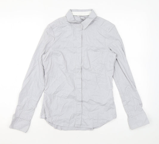 H&M Womens Grey Polka Dot Cotton Basic Button-Up Size 6 Collared