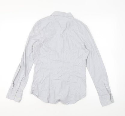 H&M Womens Grey Polka Dot Cotton Basic Button-Up Size 6 Collared