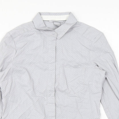 H&M Womens Grey Polka Dot Cotton Basic Button-Up Size 6 Collared
