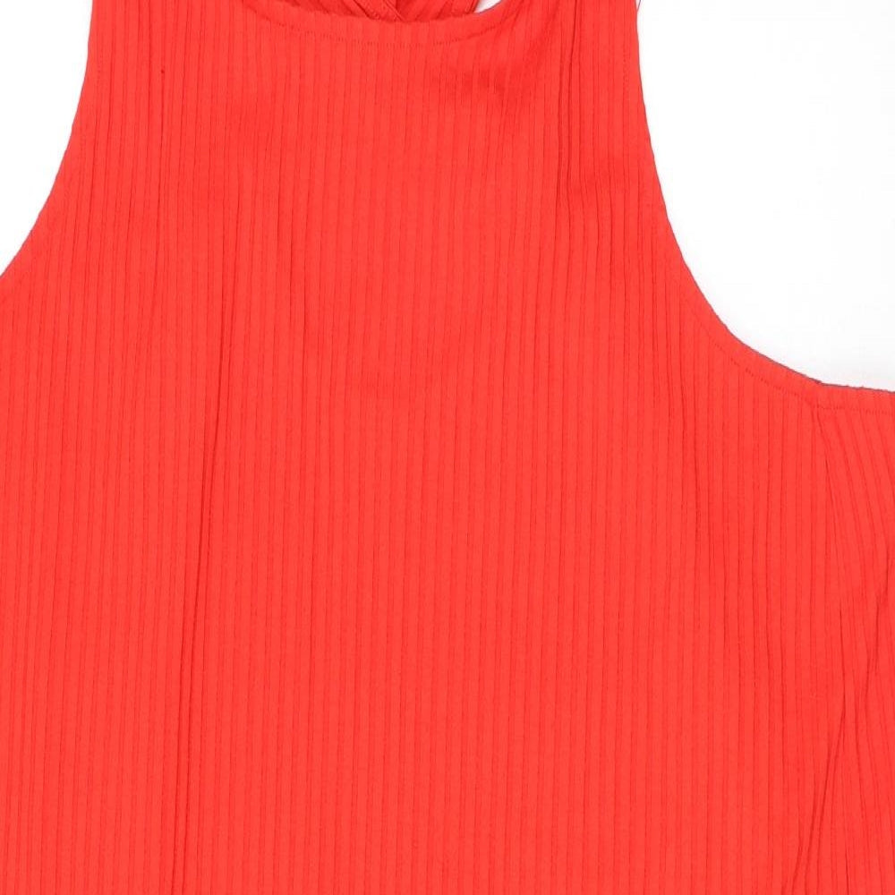 Monki Womens Red Polyester Tank Dress Size L Round Neck Pullover