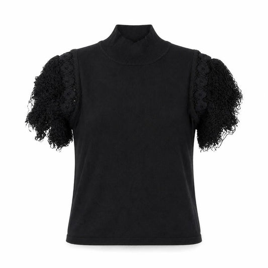 Kiss Womens Black Polyester Basic T-Shirt Size M Mock Neck - Tassles