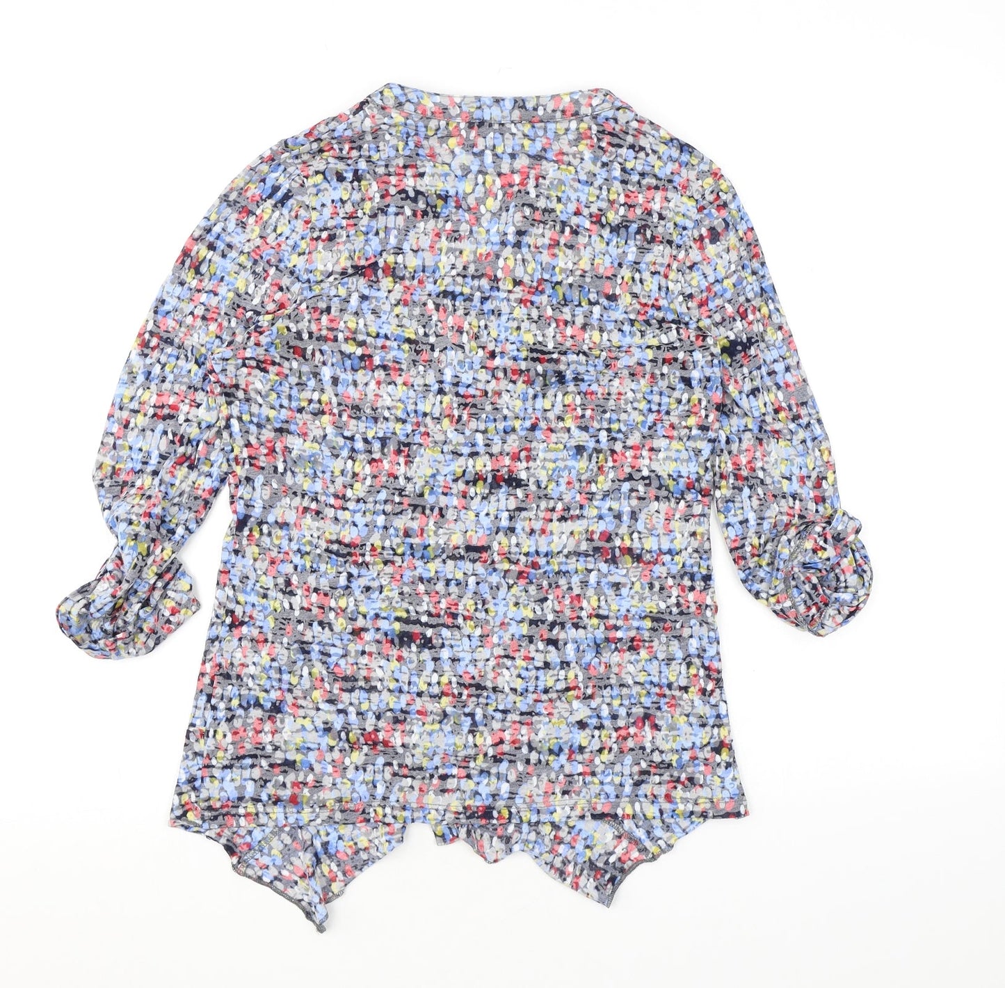 Marks and Spencer Womens Blue Geometric Cotton Basic Button-Up Size 12 V-Neck