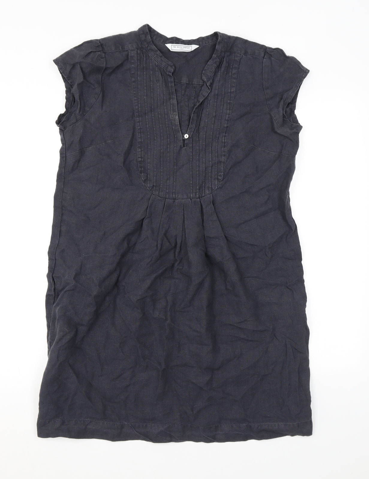The White Company Womens Grey Linen A-Line Size 12 V-Neck Button