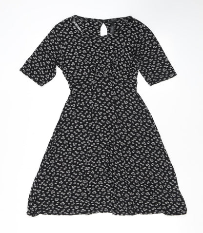 Next Womens Black Geometric Viscose Mini Size 8 Round Neck Pullover