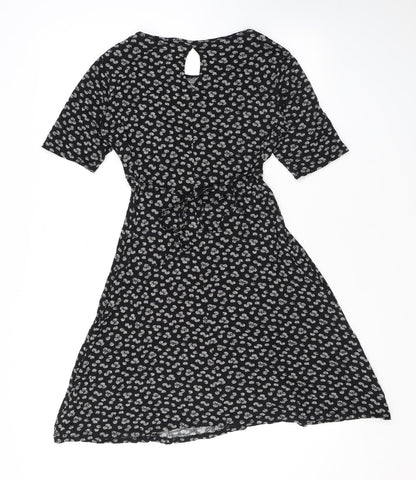 Next Womens Black Geometric Viscose Mini Size 8 Round Neck Pullover