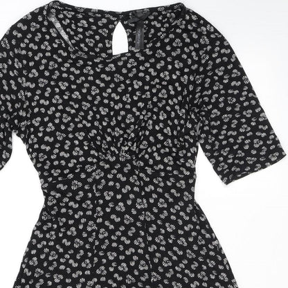 Next Womens Black Geometric Viscose Mini Size 8 Round Neck Pullover
