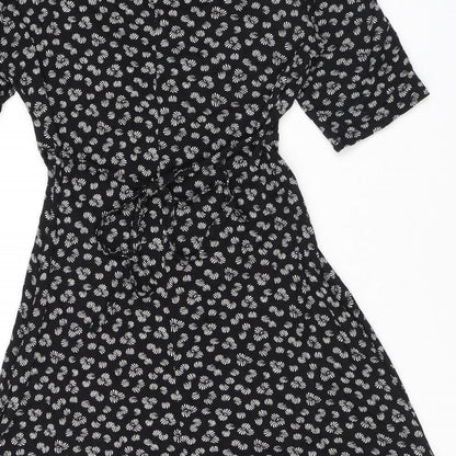 Next Womens Black Geometric Viscose Mini Size 8 Round Neck Pullover
