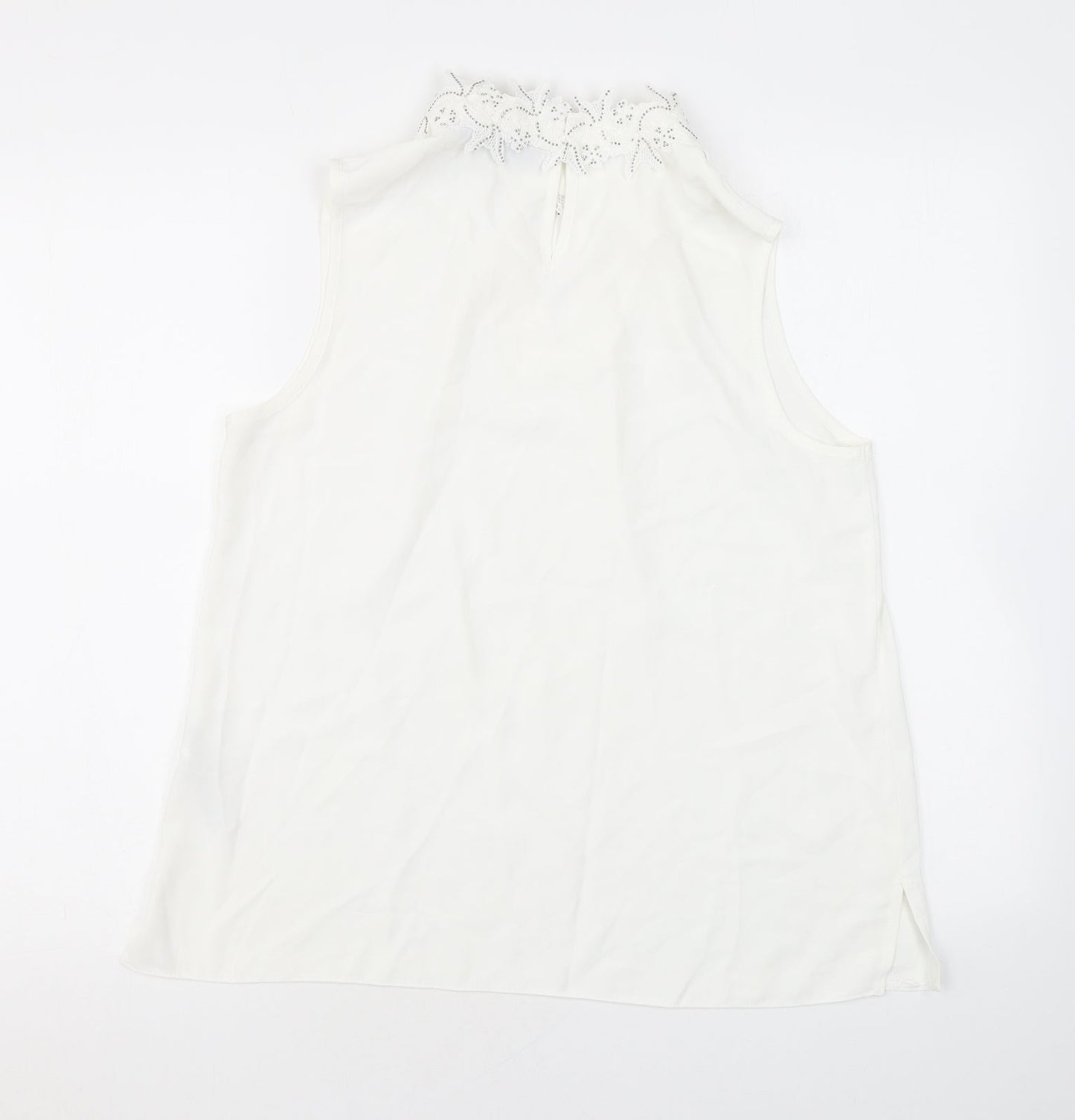 Dorothy Perkins Womens White Polyester Basic Tank Size 14 Mock Neck - Embroidery