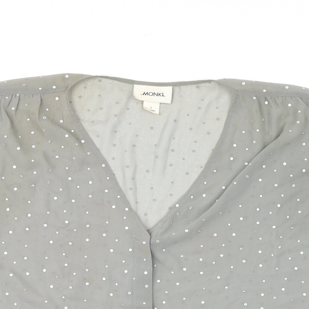 Monki Womens Grey Polka Dot Polyester Basic Button-Up Size S V-Neck - Diamanté Sheer