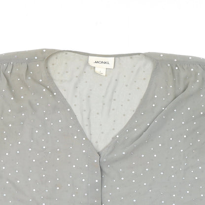 Monki Womens Grey Polka Dot Polyester Basic Button-Up Size S V-Neck - Diamanté Sheer