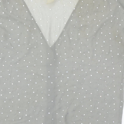Monki Womens Grey Polka Dot Polyester Basic Button-Up Size S V-Neck - Diamanté Sheer
