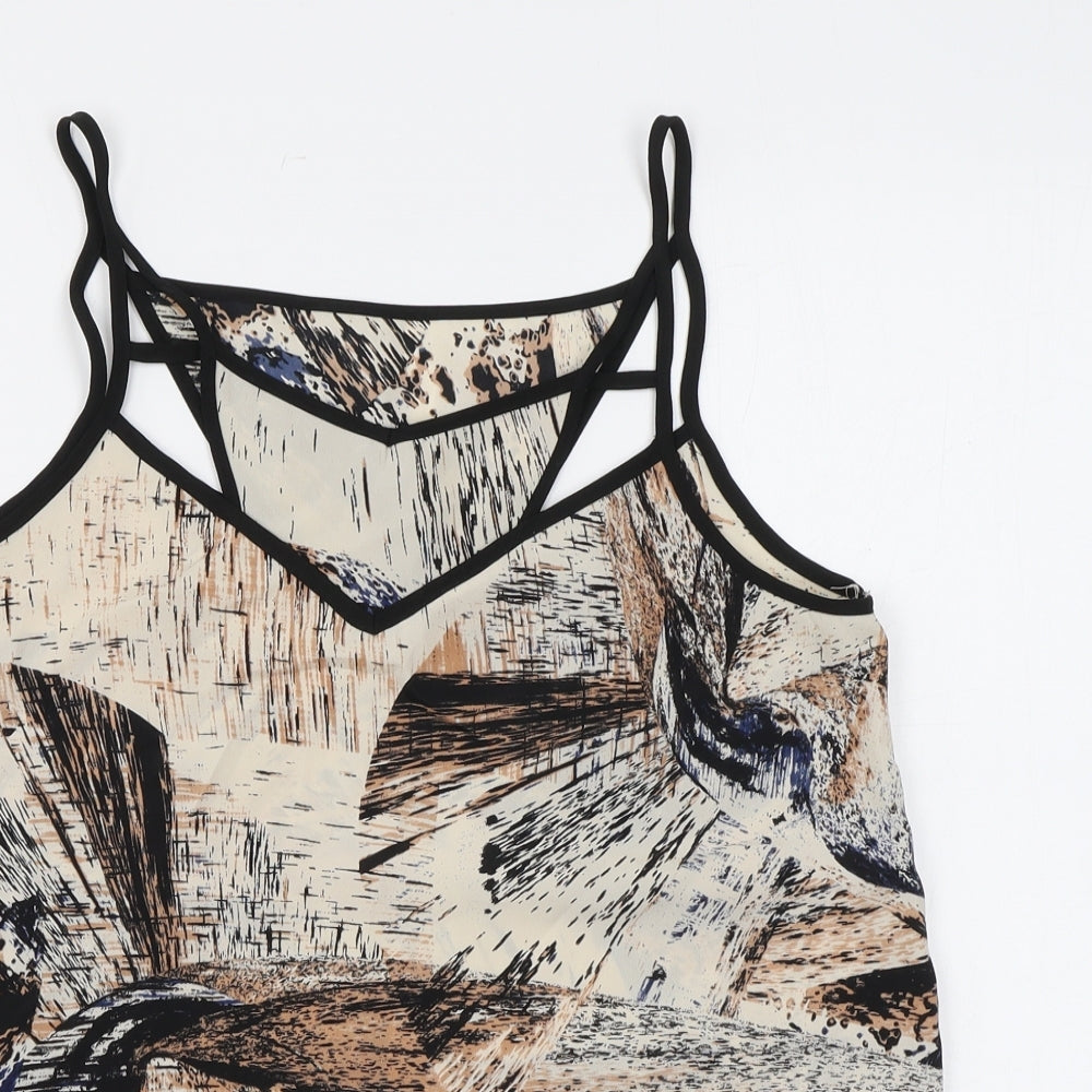 Sparkle & Fade Womens Beige Geometric Polyester Camisole Tank Size S Halter