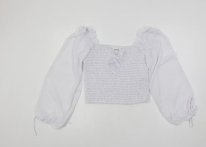 Additional front view of Missguided women’s white polyester cropped blouse, size UK 12, square neck - shirred