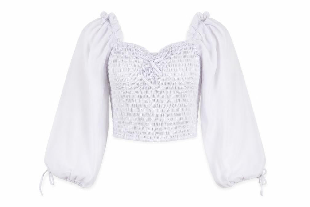 Missguided Womens White Polyester Cropped Blouse Size 12 Square Neck - Shirred