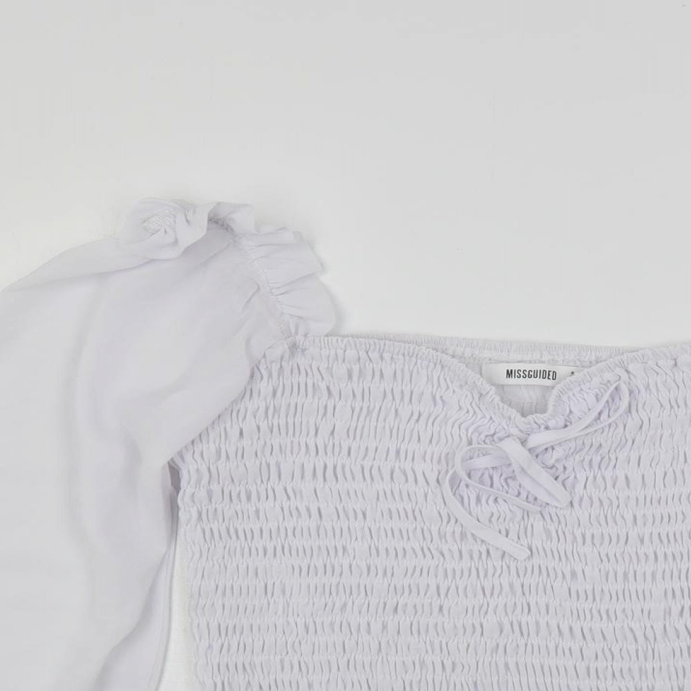 Missguided Womens White Polyester Cropped Blouse Size 12 Square Neck - Shirred