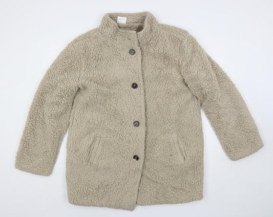 Anne de Lancay Womens Beige Overcoat Coat Size L Button - Teddy Style