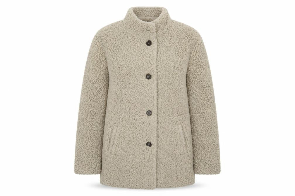 Anne de Lancay Womens Beige Overcoat Coat Size L Button - Teddy Style