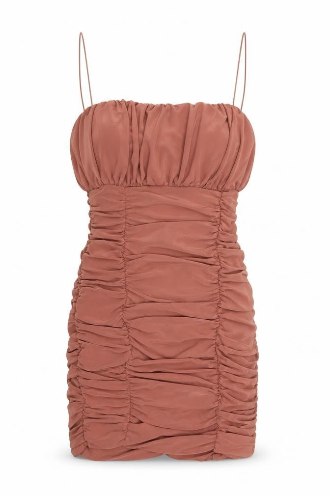 Silk Womens Pink Polyester Bodycon Size 8 Square Neck Pullover - Ruched