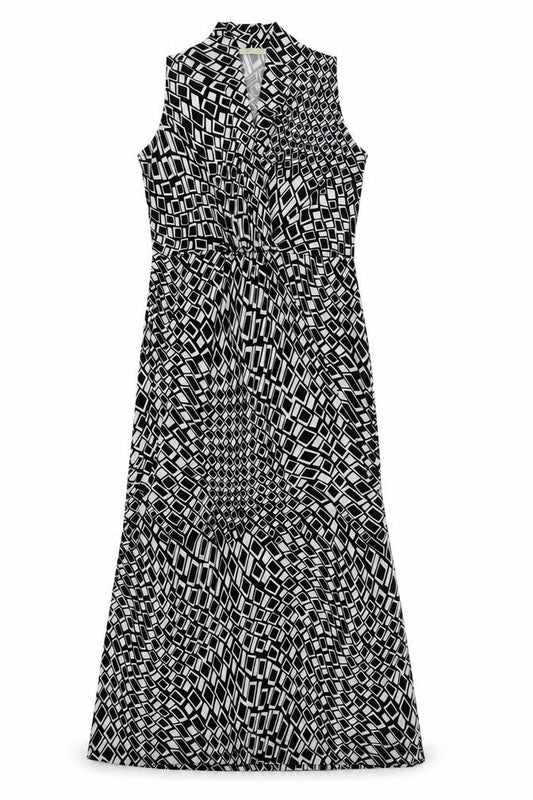 QED London Womens Black Geometric Polyester Maxi Size S V-Neck Pullover