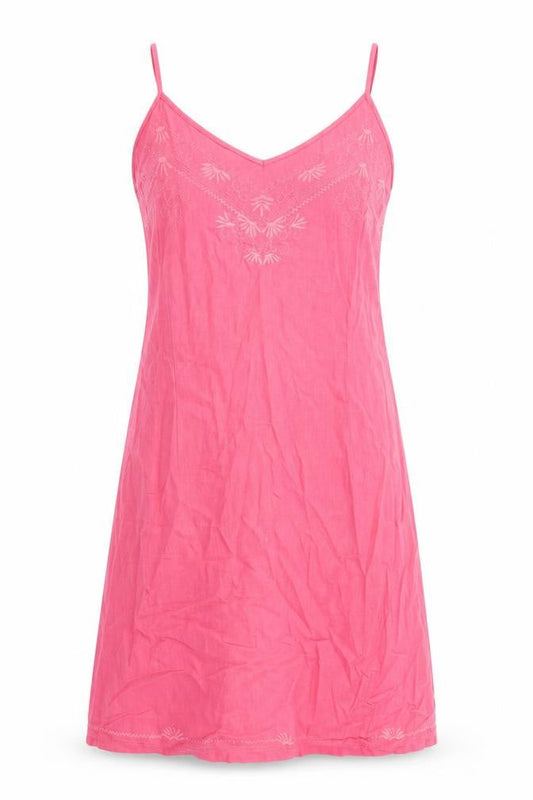Naveau Edition Womens Pink Linen Slip Dress Size 12 V-Neck Pullover - Embroidered