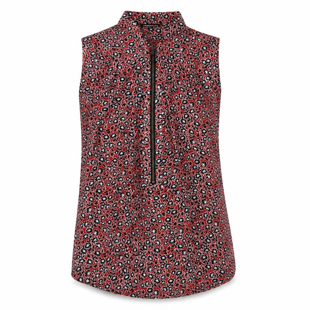 Warehouse Womens Red Floral Polyester Basic Blouse Size 6 Collared