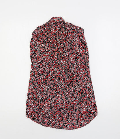 Warehouse Womens Red Floral Polyester Basic Blouse Size 6 Collared