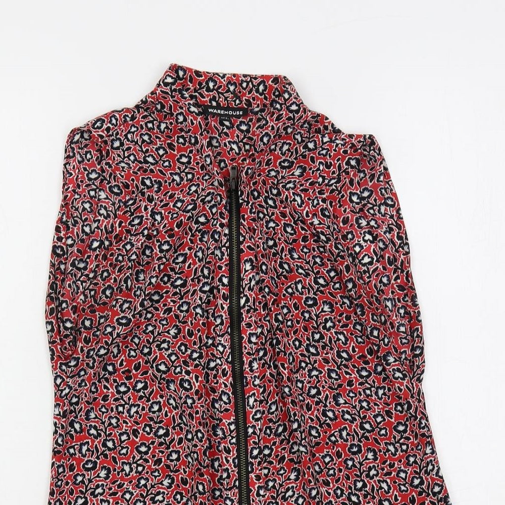 Warehouse Womens Red Floral Polyester Basic Blouse Size 6 Collared