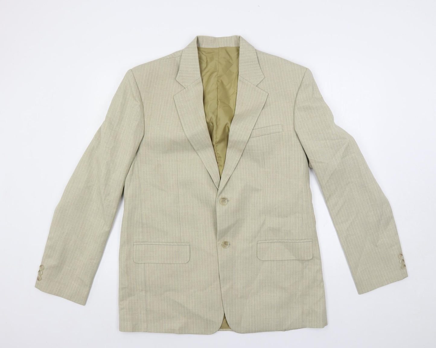 Gio gio Mens Beige Striped Polyester Jacket Suit Jacket Size 40 Regular