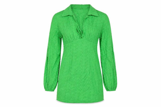 PRETTYLITTLETHING Womens Green Cotton Mini Size 10 Collared Zip - Broderie Anglaise