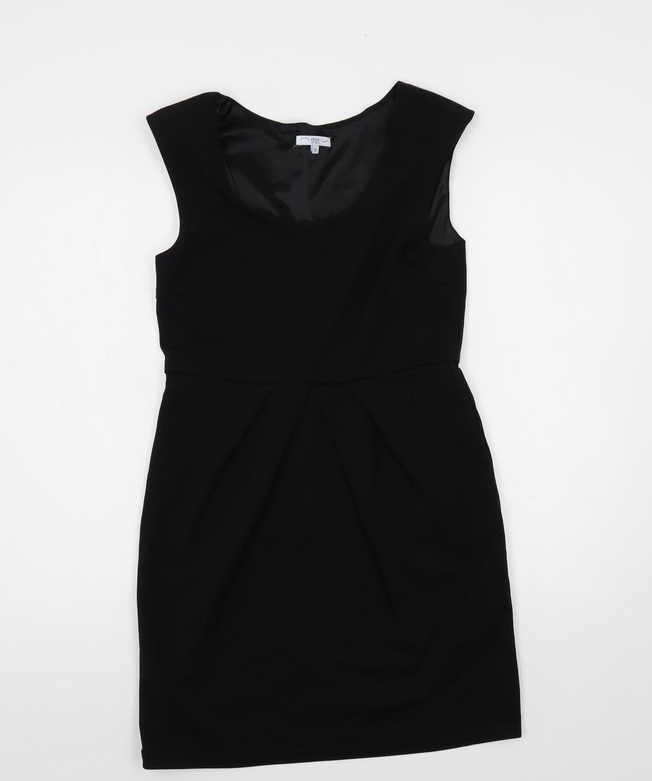New Look Womens Black Polyester Shift Size 12 Boat Neck Pullover