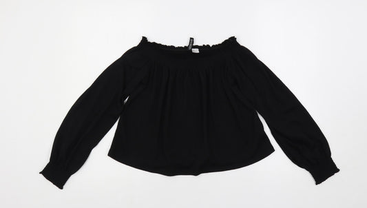 H&M Womens Black Polyester Cropped Blouse Size S Off the Shoulder