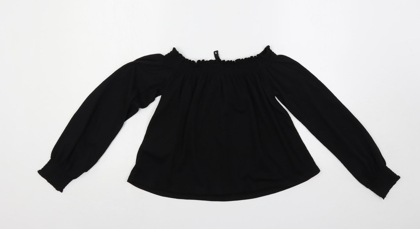 H&M Womens Black Polyester Cropped Blouse Size S Off the Shoulder