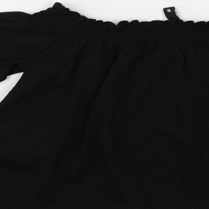 H&M Womens Black Polyester Cropped Blouse Size S Off the Shoulder