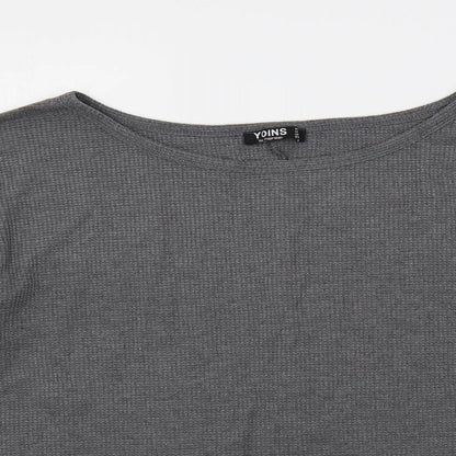 Yoins Womens Grey Polyester Basic T-Shirt Size XL Boat Neck